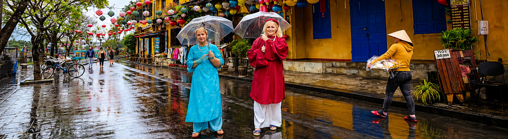 two people standing on a street in vietnam